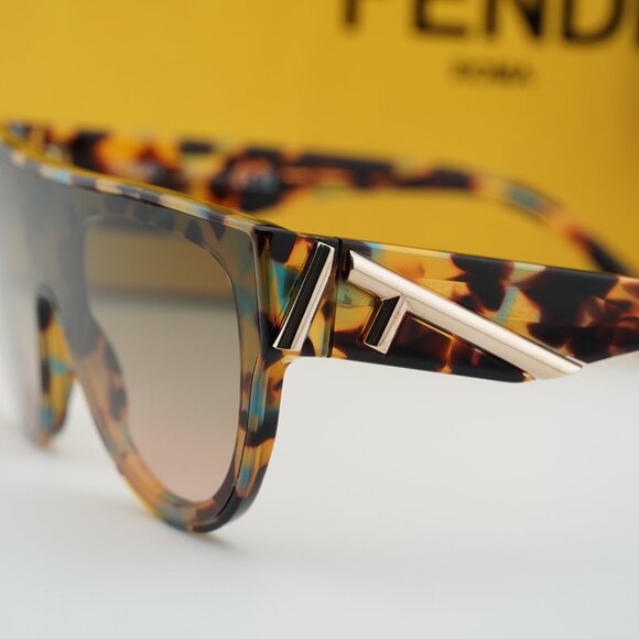 Fendi FE40150I 56P Shield Sunglasses - Shiny Havana/Green Gradient main image 6